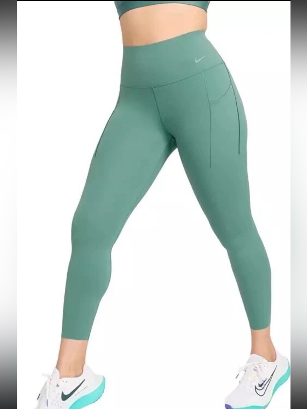 Nike Universa High Waisted Leggings XS Sage Green Pockets 7/8 Squat Proof EUC